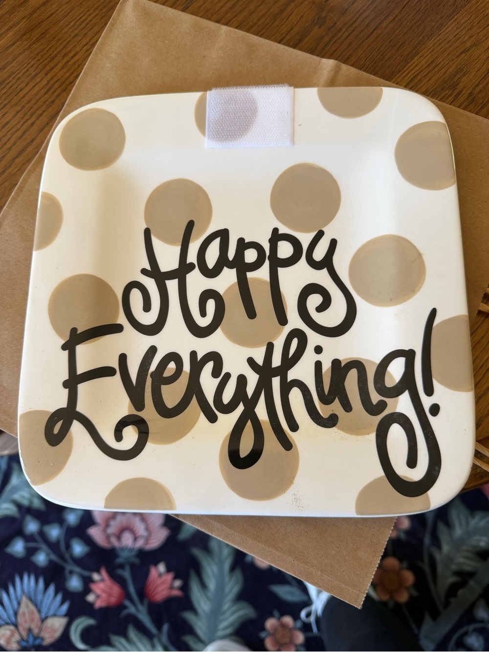 Happy Everything! Polka Dot Holiday Plate - Beige and White